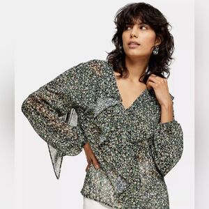 TopShop Grunge Ruffle Floral Chiffon Top Womens Size 2